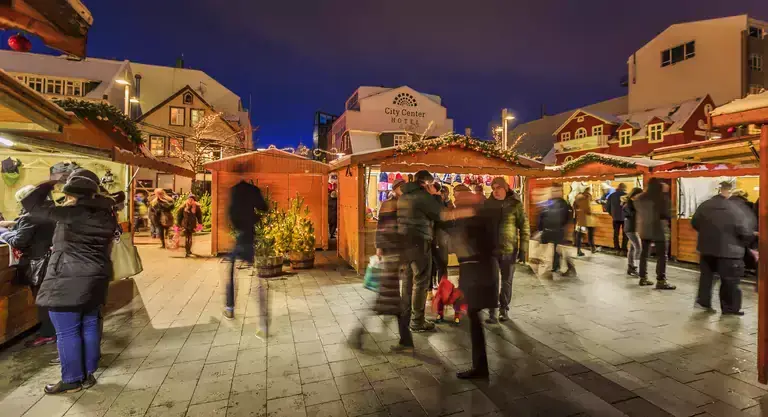Christmas market with people